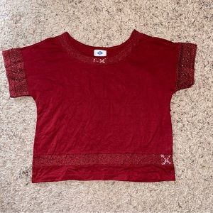 Red Lace Cut Outs Cropped Top